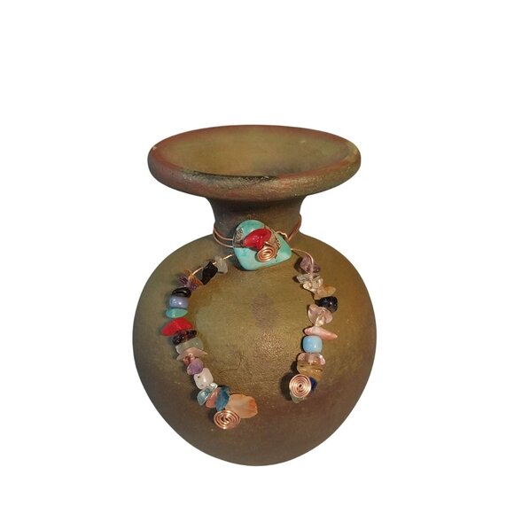 Jeremy Diller Earth Fire Raku Small Vase With Beaded Accents - Picture 1 of 8